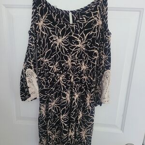 Sage Black and Cream Floral Long Sleeve Dress